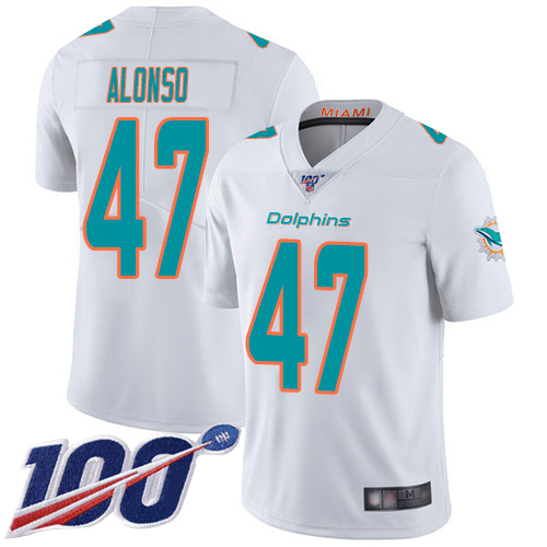 Miami Dolphins #47 Kiko Alonso White Men's Stitched 100th Season Vapor Limited Jersey Men's