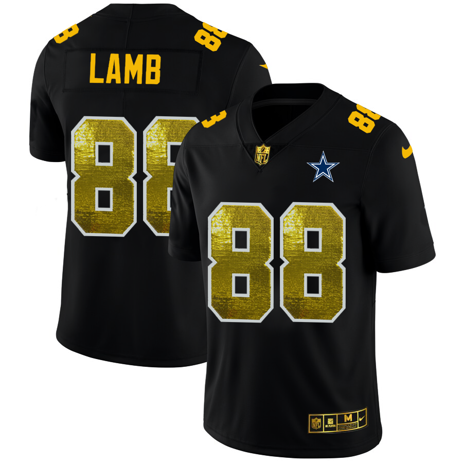 Dallas Cowboys #88 CeeDee Lamb Men's Black Golden Sequin Vapor Limited Jersey