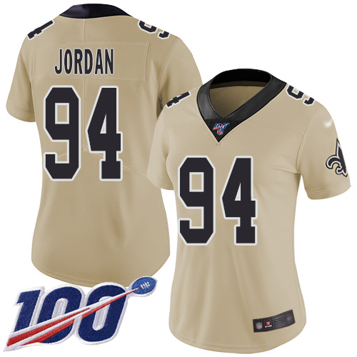 New Orleans Saints #94 Cameron Jordan Gold Women's Stitched Limited Inverted Legend 100th Season Jersey Womens