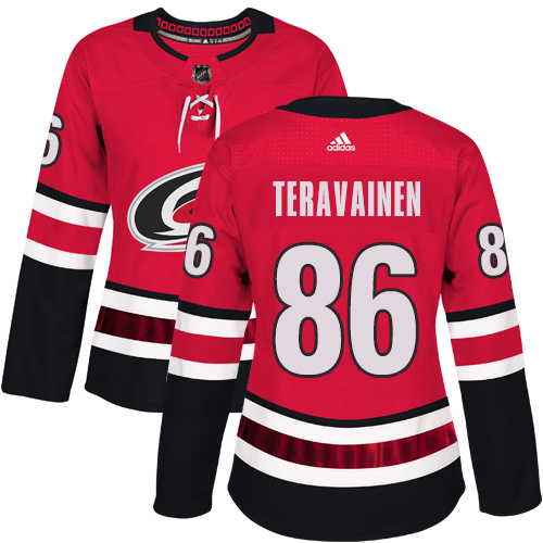 Adidas Carolina Hurricanes #86 Teuvo Teravainen Red Home Authentic Women's Stitched Jersey Womens