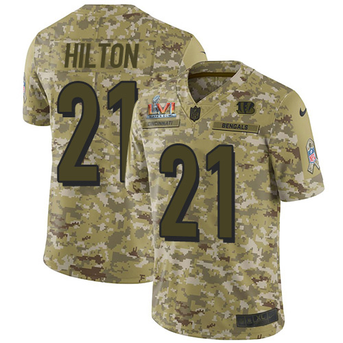 Cincinnati Bengals #21 Mike Hilton Camo Super Bowl LVI Patch Men's Stitched Limited 2018 Salute To Service Jersey Men's