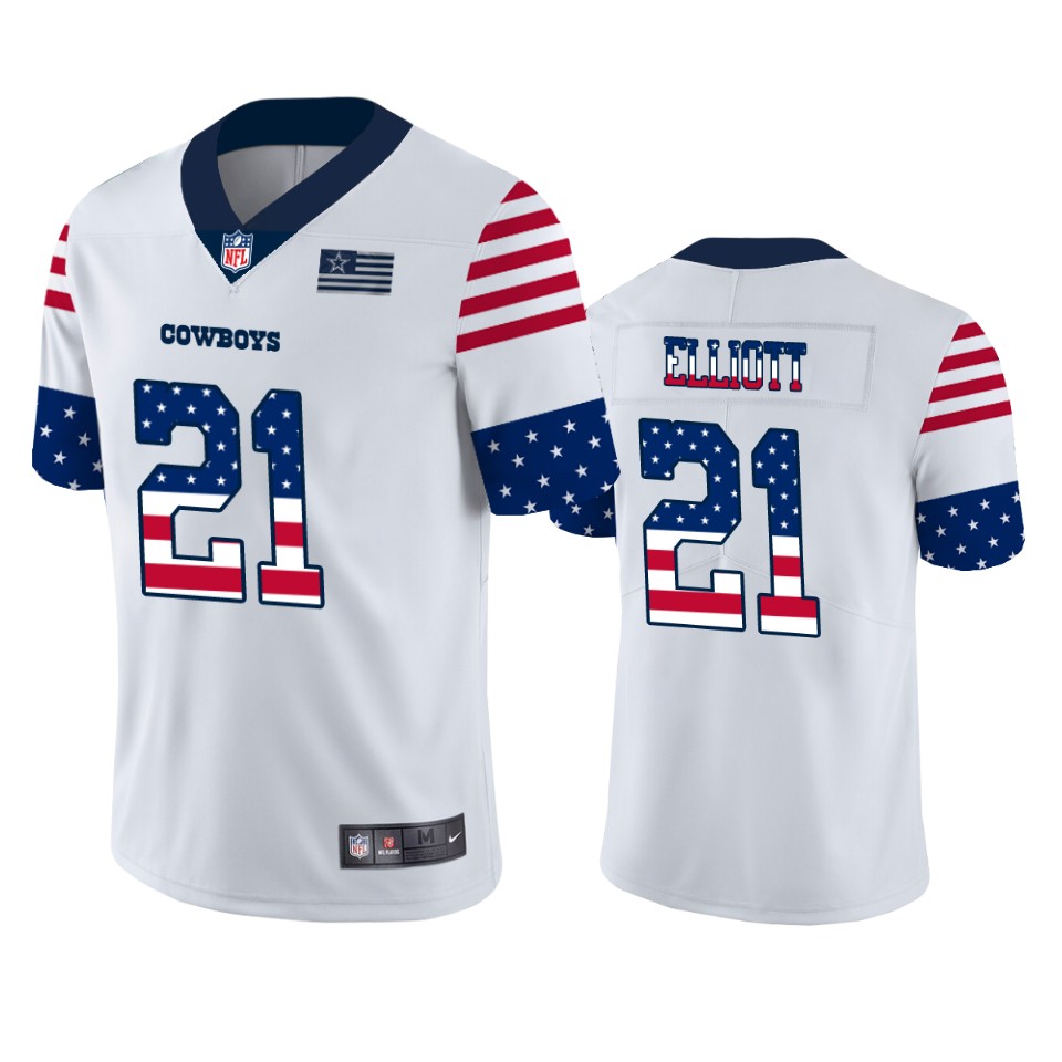 Dallas Cowboys #21 Ezekiel Elliott White Men's Team Logo USA Flag Vapor Untouchable Limited Jersey