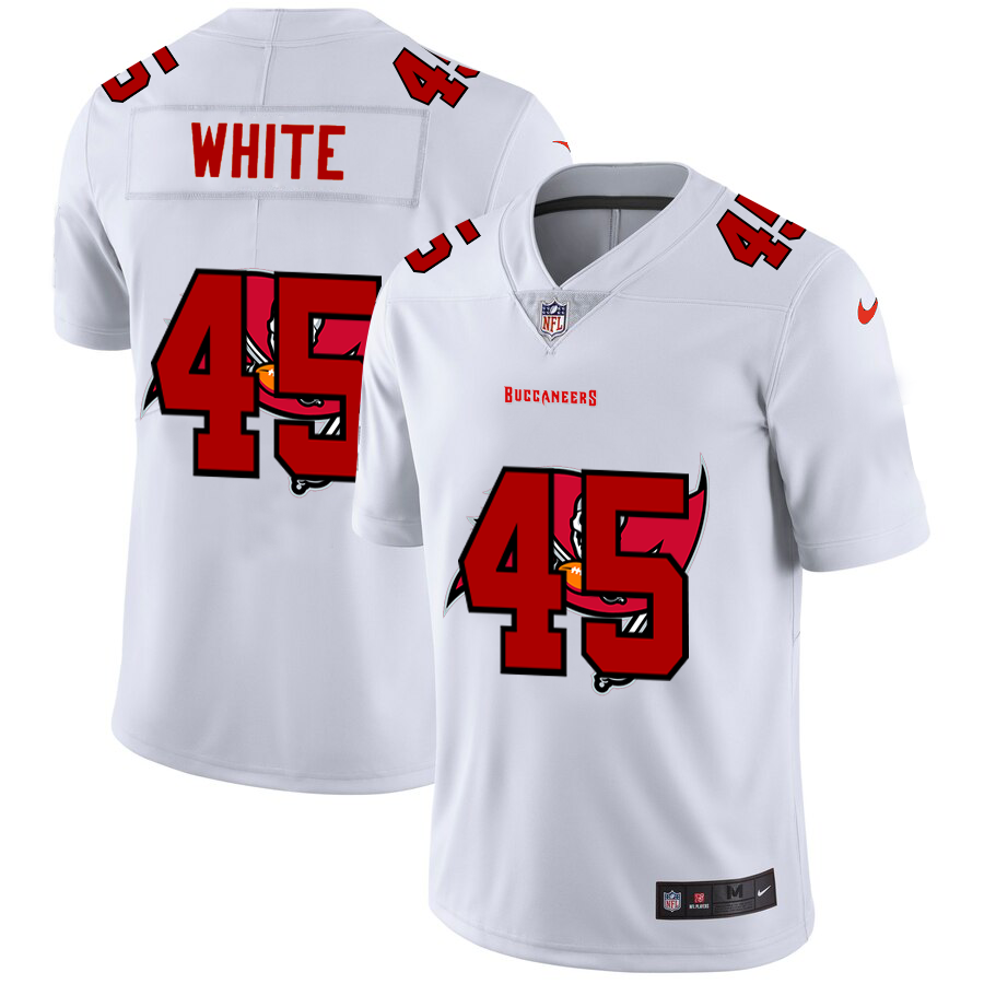 Tampa Bay Buccaneers #45 Devin White White Men's Team Logo Dual Overlap Limited Jersey
