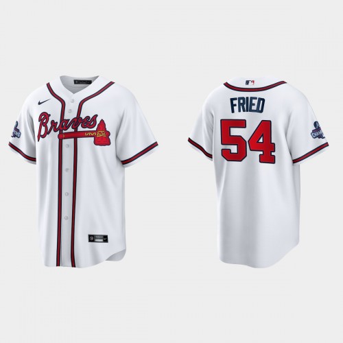 Atlanta Atlanta Braves #54 Max Fried Men's 2021 World Series Champions Patch Game Jersey - White Men's