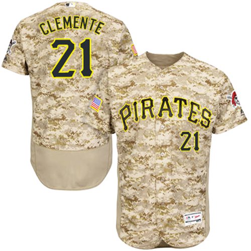 Pittsburgh Pirates #21 Roberto Clemente Camo Flexbase Authentic Collection Stitched Jersey Men's