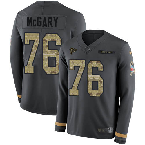 Atlanta Falcons #76 Kaleb McGary Anthracite Salute to Service Men's Stitched Limited Therma Long Sleeve Jersey Men's