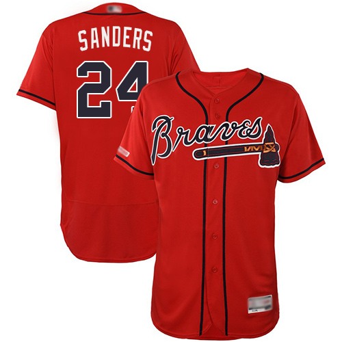 Atlanta Braves #24 Deion Sanders Red Flexbase Authentic Collection Stitched Jersey Men's