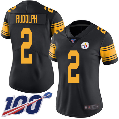 Pittsburgh Steelers #2 Mason Rudolph Black Women's Stitched Limited Rush 100th Season Jersey Womens