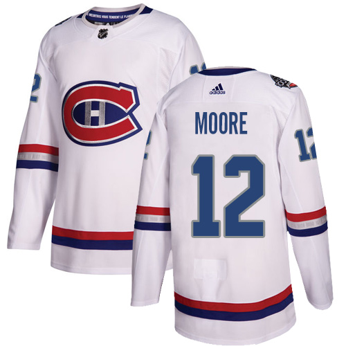 Adidas Montreal Canadiens #12 Dickie Moore White Authentic 2017 100 Classic Stitched Jersey Men's
