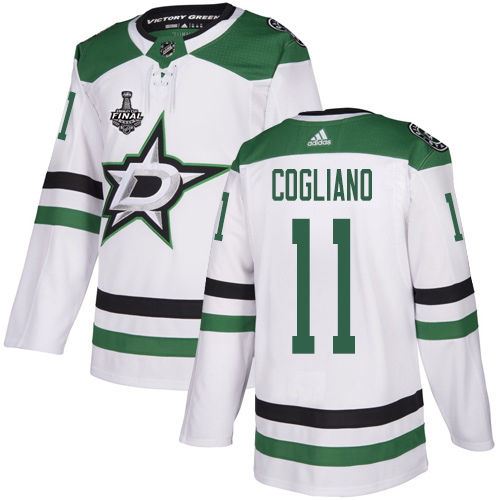 Adidas Dallas Stars #11 Andrew Cogliano White Road Authentic 2020 Stanley Cup Final Stitched Jersey Men's