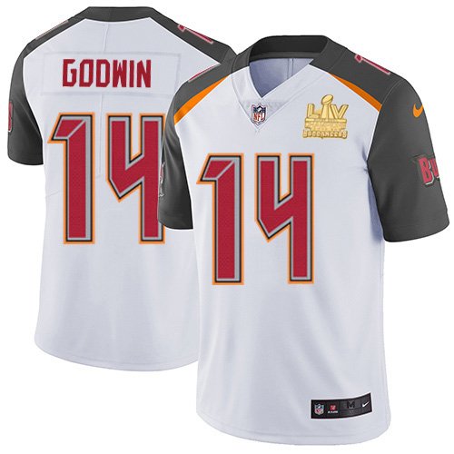 Buccaneers #14 Chris Godwin White Men's Super Bowl LV Champions Patch Stitched Vapor Untouchable Limited Jersey