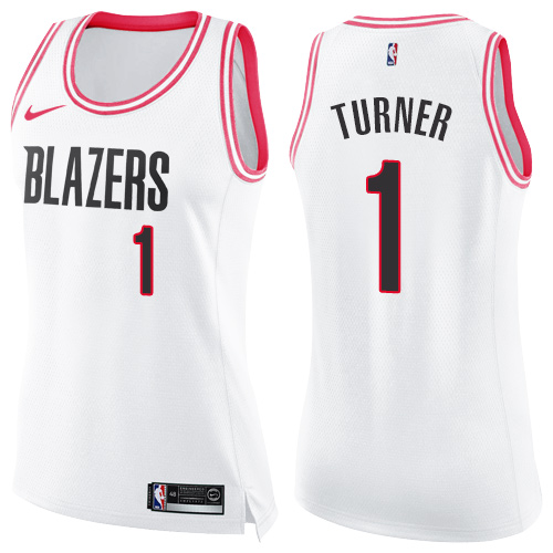 Portland Trail Blazers #1 Evan Turner White/Pink Womens Swingman Fashion Jersey Womens