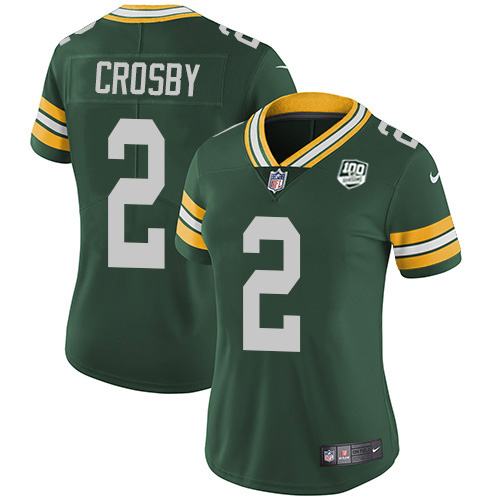 Green Bay Packers #2 Mason Crosby Green Team Color Women's 100th Season Stitched Vapor Untouchable Limited Jersey Womens