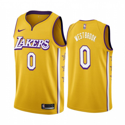 Los Angeles Lakers #0 Russell Westbrook Mens Unveil 2019-20 City Edition Swingman Jersey Yellow Mens