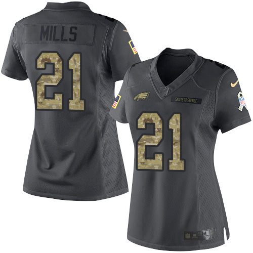 Philadelphia Eagles #21 Jalen Mills Black Women's Stitched Limited 2016 Salute to Service Jersey Womens