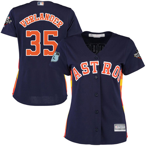 Houston Astros #35 Justin Verlander Navy Blue Alternate 2019 World Series Bound Women's Stitched Jersey Womens