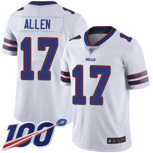 Bills #17 Josh Allen White Men's Stitched 100th Season Vapor Limited Jersey