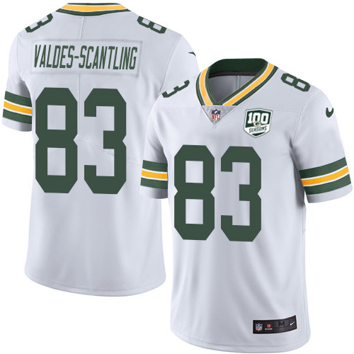 Green Bay Packers #83 Marquez Valdes-Scantling White Youth 100th Season Stitched Vapor Untouchable Limited Jersey Youth