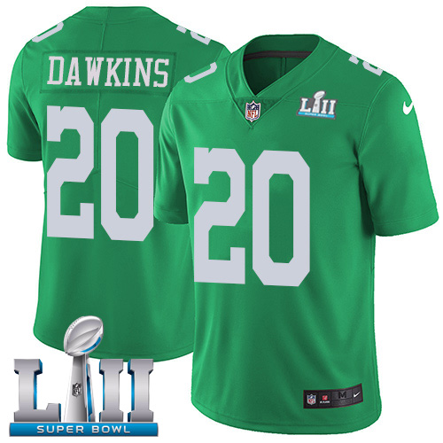 Eagles #20 Brian Dawkins Green Super Bowl LII Men's Stitched Limited Rush Jersey