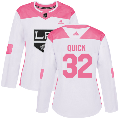 Adidas Los Angeles Kings #32 Jonathan Quick White/Pink Authentic Fashion Women's Stitched Jersey Womens