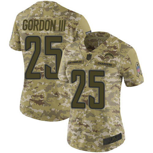 Los Angeles Chargers #25 Melvin Gordon III Camo Women's Stitched Limited 2018 Salute to Service Jersey Womens
