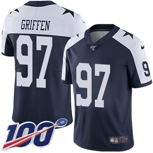Dallas Cowboys #97 Everson Griffen Navy Blue Thanksgiving Men's Stitched 100th Season Vapor Throwback Limited Jersey Men's