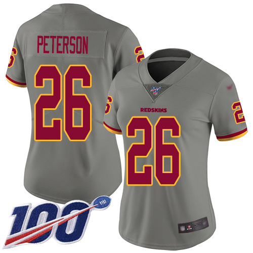 Washington Commanders #26 Adrian Peterson Gray Women's Stitched Limited Inverted Legend 100th Season Jersey Womens