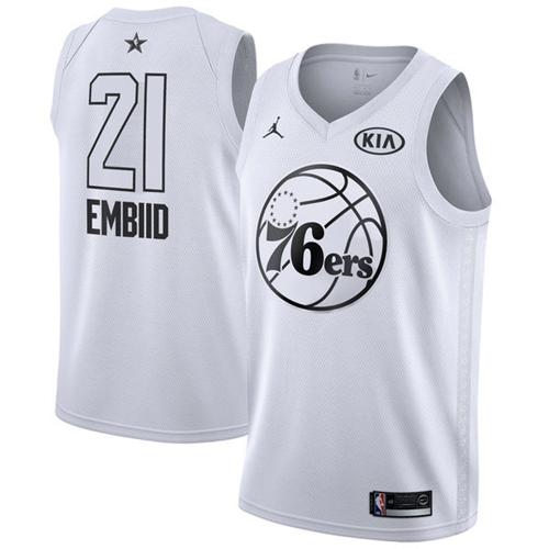 Philadelphia 76ers #21 Joel Embiid White Jordan Swingman 2018 All-Star Game Jersey Mens