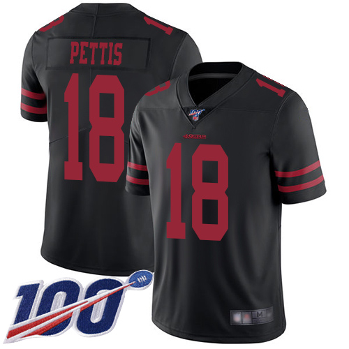 San Francisco 49ers #18 Dante Pettis Black Alternate Men's Stitched 100th Season Vapor Limited Jersey Men's
