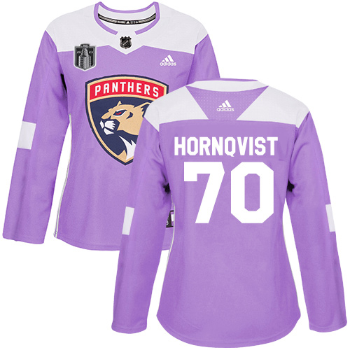 Adidas Panthers #70 Patric Hornqvist Purple 2023 Stanley Cup Final Patch Authentic Fights Cancer Women's Stitched Jersey