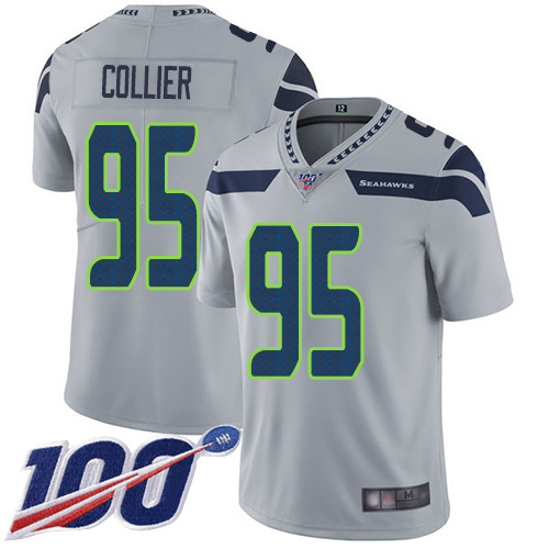 Seattle Seahawks #95 L.J. Collier Grey Alternate Men's Stitched 100th Season Vapor Limited Jersey Men's