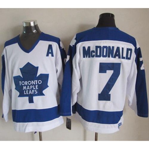 Maple Toronto Maple Leafs #7 Lanny McDonald White/Blue CCM Throwback Stitched Jersey Men's