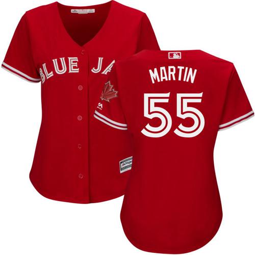 Toronto Blue Jays #55 Russell Martin Red Canada Day Women's Stitched Jersey Womens