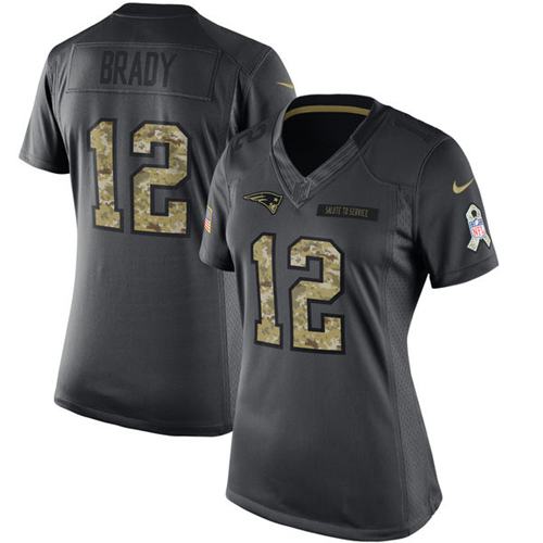 Patriots #12 Tom Brady Black Women's Stitched Limited 2016 Salute To Service Jersey