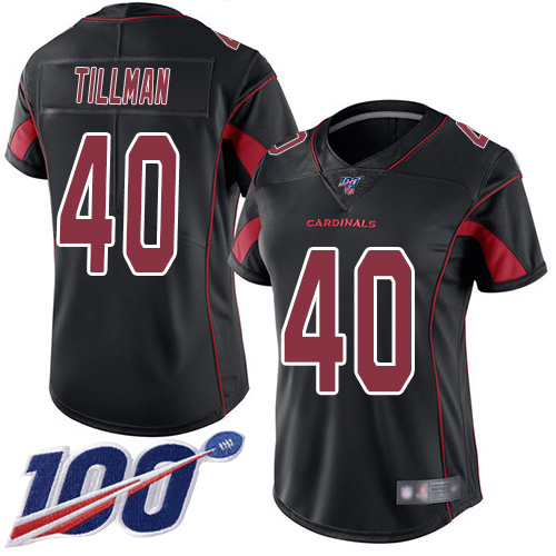 Cardinals #40 Pat Tillman Black Women's Stitched Limited Rush 100th Season Jersey