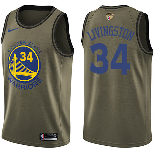 Golden State Warriors #34 Shaun Livingston Green Salute to Service The Finals Patch Youth Swingman Jersey Youth