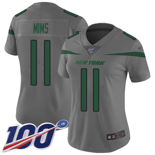New York Jets #11 Denzel Mim Gray Women's Stitched Limited Inverted Legend 100th Season Jersey Womens