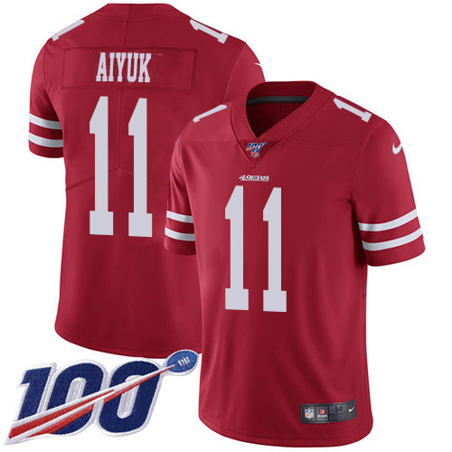 San Francisco 49ers #11 Brandon Aiyuk Red Team Color Men's Stitched 100th Season Vapor Untouchable Limited Jersey Men's