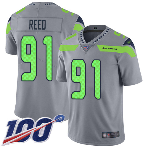 Seattle Seahawks #91 Jarran Reed Gray Youth Stitched Limited Inverted Legend 100th Season Jersey Youth
