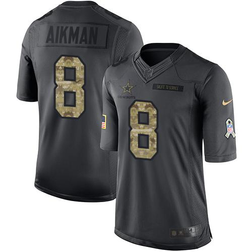 Dallas Cowboys #8 Troy Aikman Black Youth Stitched Limited 2016 Salute to Service Jersey Youth