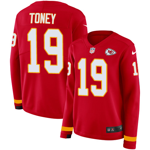 Chiefs #19 Kadarius Toney Red Team Color Women's Stitched Limited Therma Long Sleeve Jersey