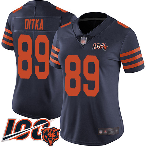 Bears #89 Mike Ditka Navy Blue Alternate Women's Stitched 100th Season Vapor Limited Jersey