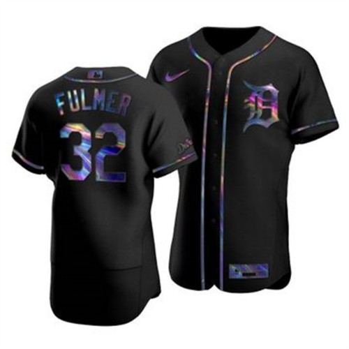 Detroit Detroit Tigers #32 Michael Fulmer Men's Iridescent Holographic Collection Jersey - Black Men's