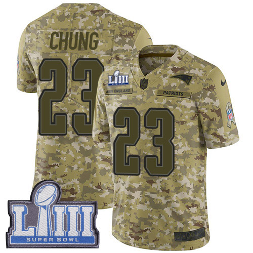 New England Patriots #23 Patrick Chung Camo Super Bowl LIII Bound Men's Stitched Limited 2018 Salute To Service Jersey Men's