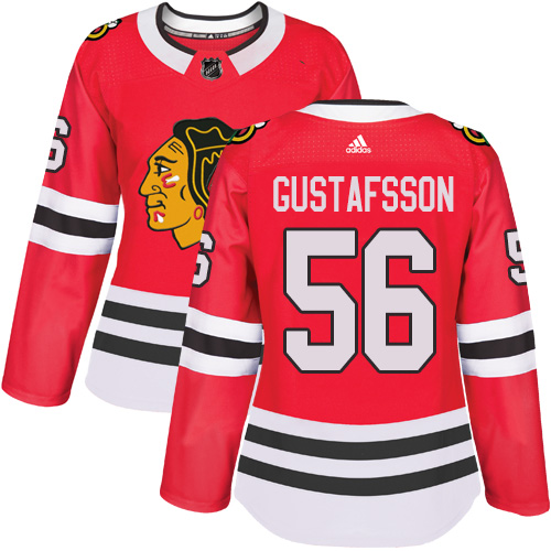 Adidas Chicago Blackhawks #56 Erik Gustafsson Red Home Authentic Women's Stitched Jersey Womens