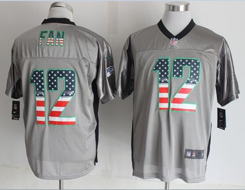 Seahawks #12 Fan Grey Men's Stitched Elite USA Flag Fashion Jersey