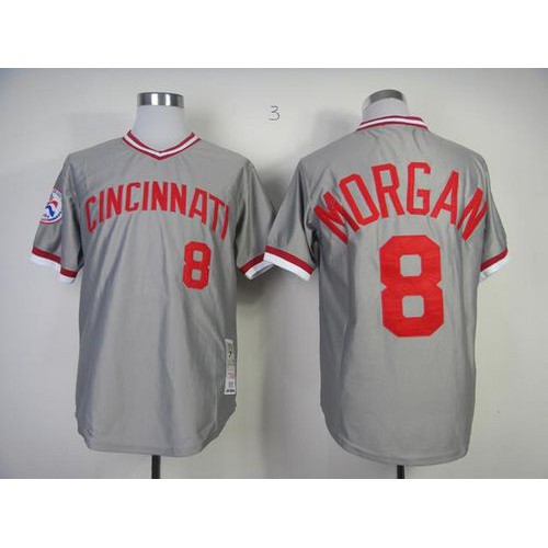 Mitchell And Ness Cincinnati Reds #8 Joe Morgan Grey Throwback Stitched Jersey Men's