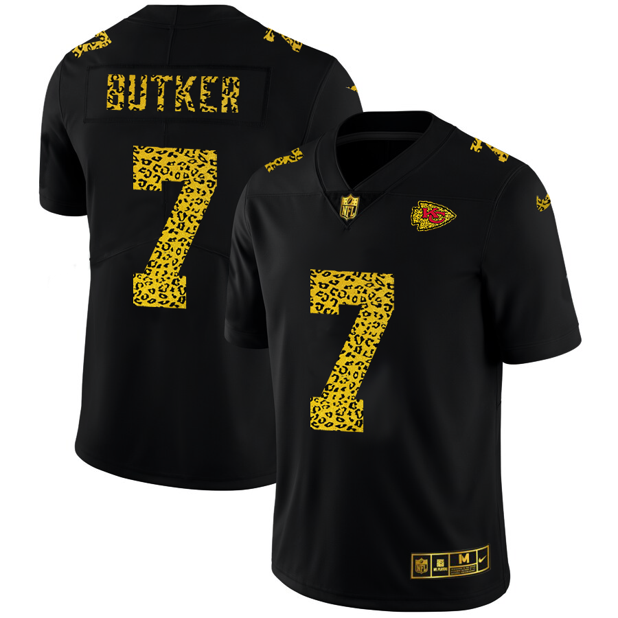 Kansas City Chiefs #7 Harrison Butker Men's Leopard Print Fashion Vapor Limited Jersey Black