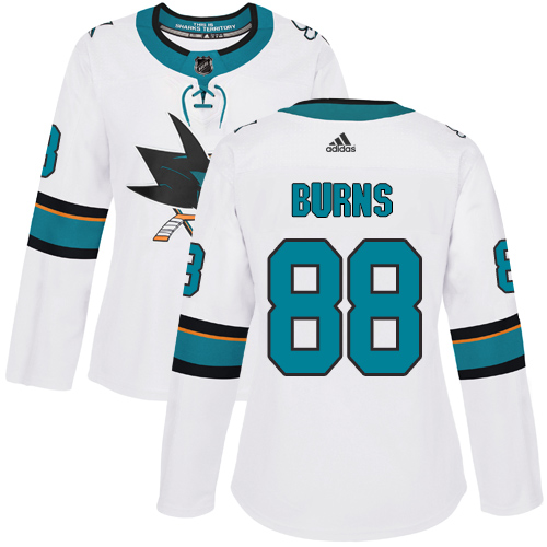 Adidas San Jose Sharks #88 Brent Burns White Road Authentic Women's Stitched Jersey Womens