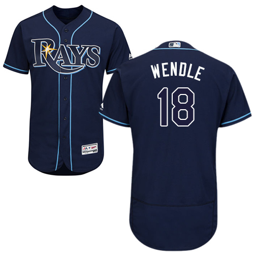 Tampa Bay Rays #18 Joey Wendle Dark Blue Flexbase Authentic Collection Stitched Jersey Men's